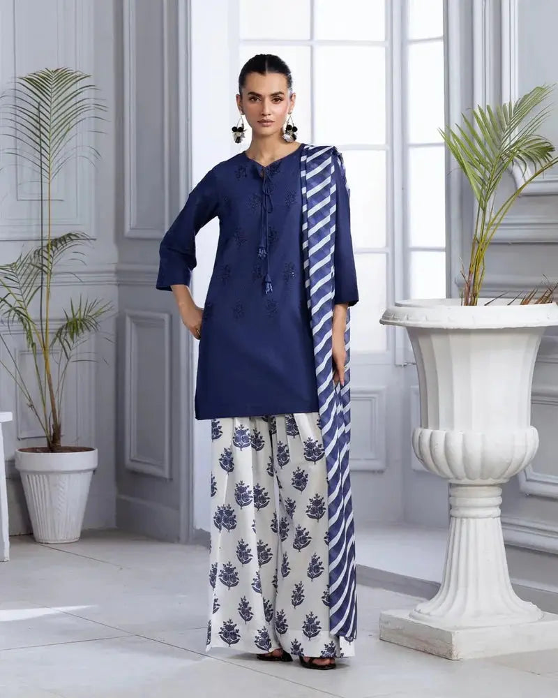 BLUE BLOOM LAWN 3PC - Stylosefashion
