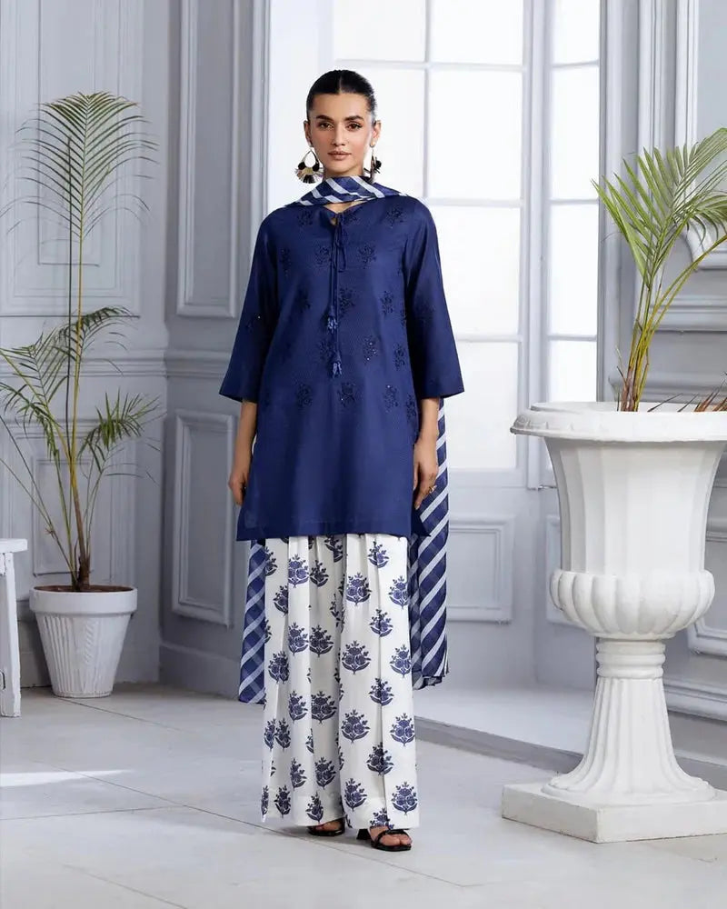 BLUE BLOOM LAWN 3PC - Stylosefashion