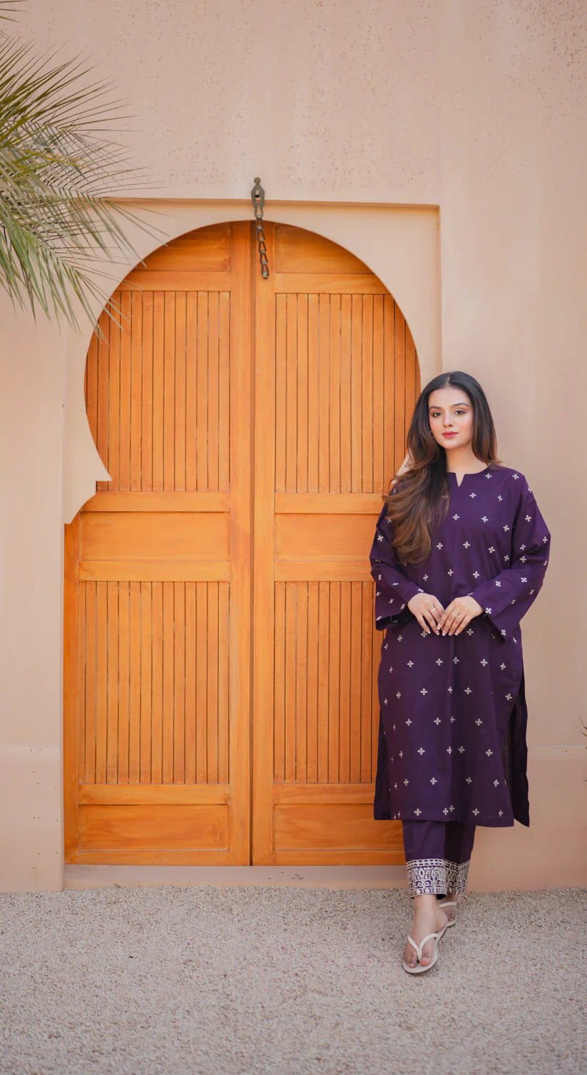 ZAFA LAWN EMB CO-ORD SET - Stylosefashion