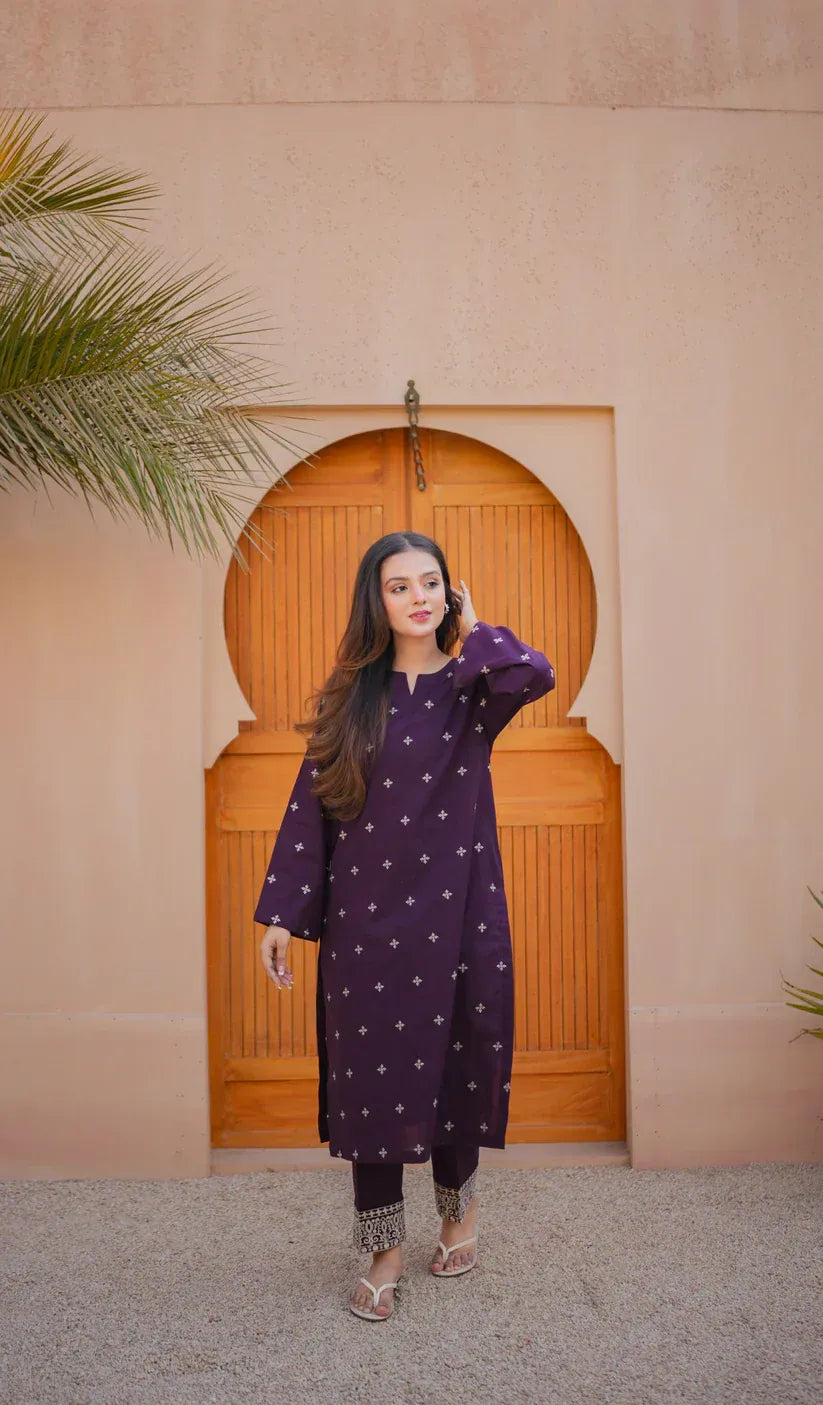 ZAFA LAWN EMB CO-ORD SET - Stylosefashion