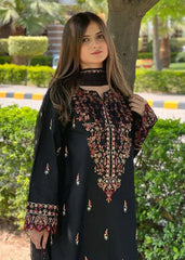 Marwa Lawn Embroidered - 3 Pieces - Black - Stylosefashion