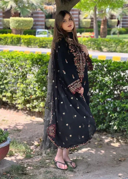 Marwa Lawn Embroidered - 3 Pieces - Black - Stylosefashion