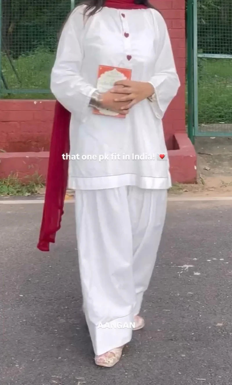 WHITE HEART 3PC ( FARSHI SHALWAR ) - Stylosefashion