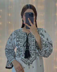 Arfa Embroidered Lawn Cotton 3pcs - Stylosefashion