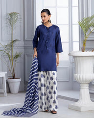 BLUE BLOOM LAWN 3PC - Stylosefashion