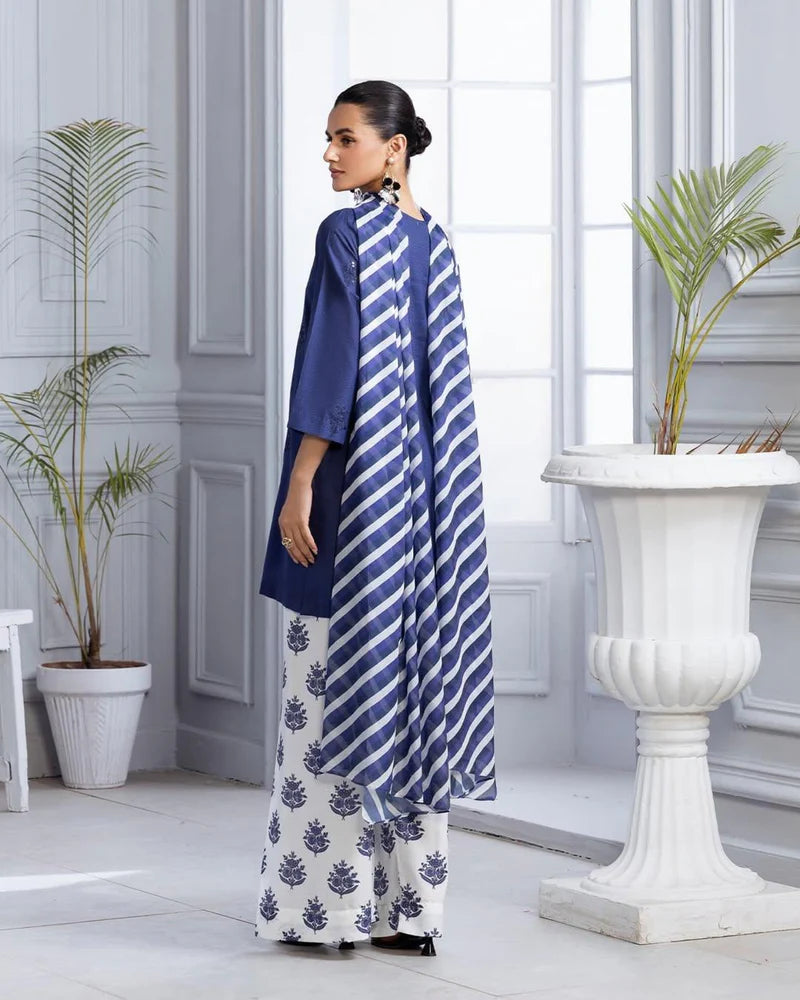 BLUE BLOOM LAWN 3PC - Stylosefashion