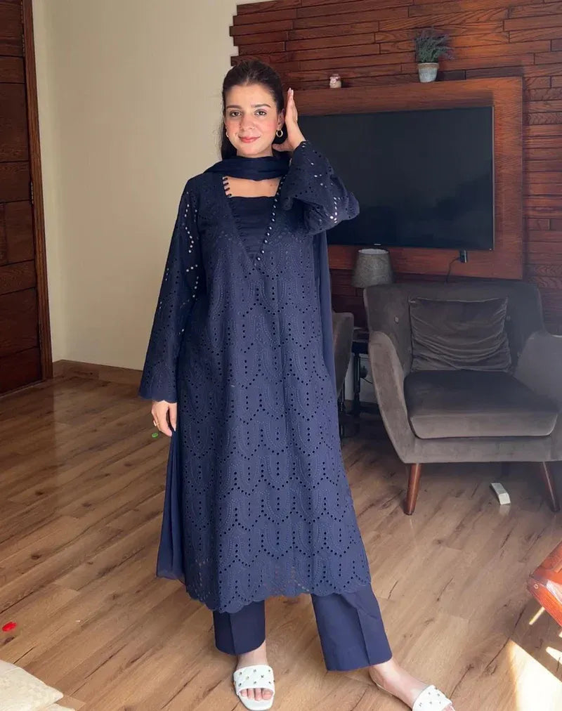 CHICKENKARI BLUE 3PC - Stylosefashion