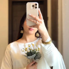 SILK WHITE LUXURY 3PC WITH FARSHI SHALWAR - Stylosefashion