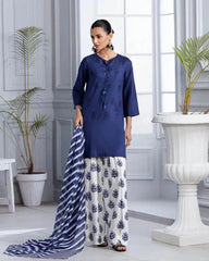 BLUE BLOOM LAWN 3PC - Stylosefashion