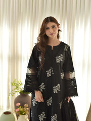 HORIYA LAWN BLACK 3PC - Stylosefashion