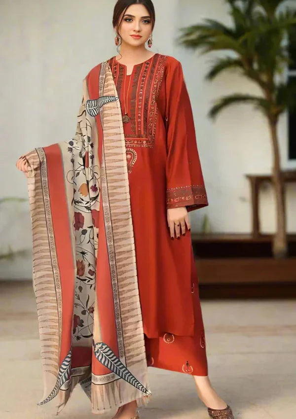 UROOJ EMB 3Pc With Shawl - Stylosefashion