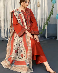 UROOJ EMB 3Pc With Shawl - Stylosefashion