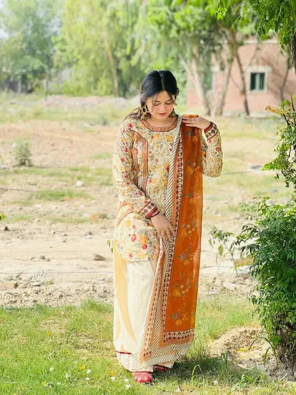 MEHAR LAWN 3PC ( FARSHI SHALWAR ) - Stylosefashion