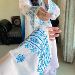 WHITE/BLUE LAWN 3PC ( FARSHI SHALWAR) - Stylosefashion